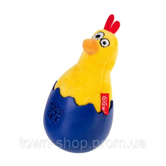 Игрушка для собак Цыпленок-неваляшка с пищалкой GiGwi EGG, текстиль, резина, 14 см