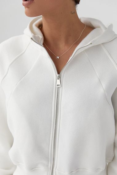 Утеплене коротке худі на блискавці - білий цвет, L (є розміри) | Зображення 3