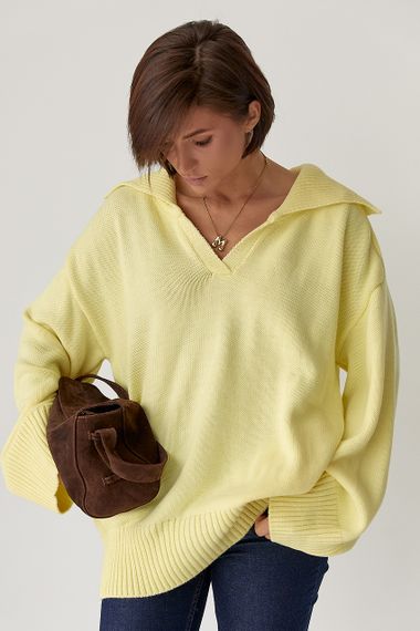 В'заний светр-поло вільного крою - лимонний цвет, ONE SIZE (є розміри) | Зображення 4