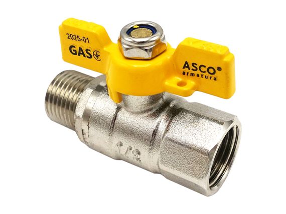 Кран кульовий нікель для газу Nickel PRO 1/2" ЗВ PN20 жовтий метелик  ASCO 1/26 | Зображення 2