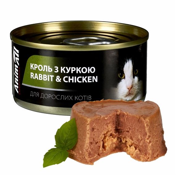 Влажный корм для котов с кроликом и курицей Animall Cat Wet, 80 гр