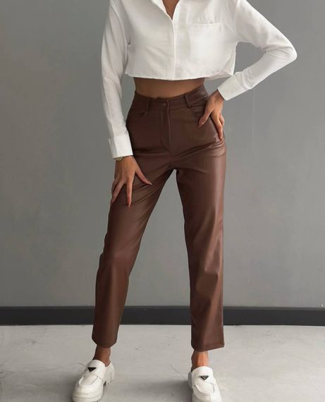 Женские укороченные широкие брюки из эко кожи BF1182 цвет мокко, размер 44/46