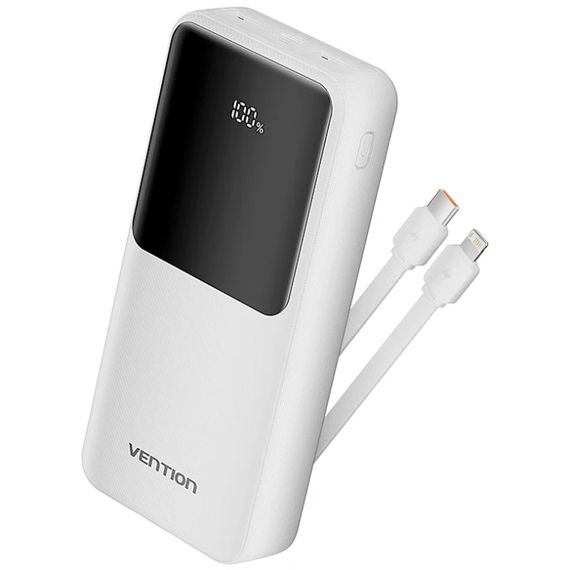 УМБ Vention 20000mAh 22.5W 3A,PD,QC 3.0,Micro-USB,USB-C,2xUSB-A,Built-in USB-C+Lightning Cables Whit | Зображення 2