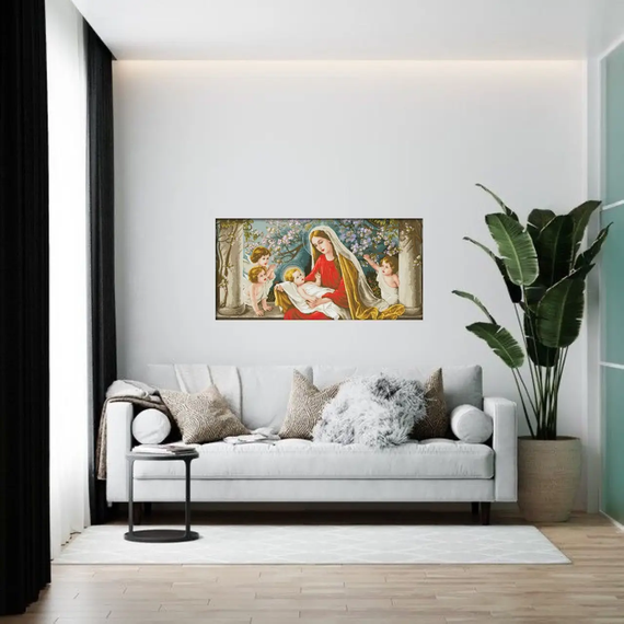 Алмазна мозаїка Ікона Діва Марія з Ісусом в яблуневому саду 40х70 см ColorArt SS803 | Зображення 5