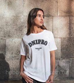 Футболка жіноча із патріотичним принтом "Dnipro Ukraine 1776" біла