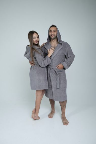 Мужской махровый халат с капюшоном «Lelit», Махра, Серый, размер S-M и L-XL. | Зображення 3