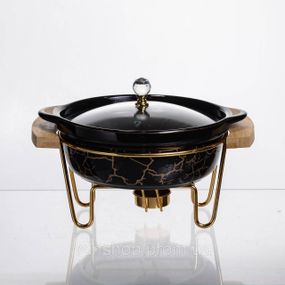 Марміт порцеляновий настільний круглий 800 (мл) мармітниця з підігрівом Зелений мармур LC-716