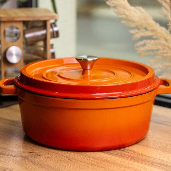 Кокотниця чавунна емальована 7,5 л, помаранчевий Yiwu HP-FLG-7 ORANGE | Зображення 1
