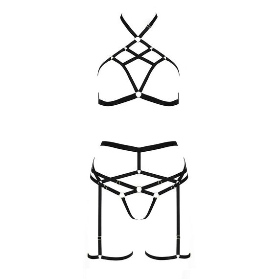 Комплект белья Passion Exclusive MORGAN SET OpenBra XXL/XXXL, black, стрэпы, трусики, лиф, пояс | Зображення 4