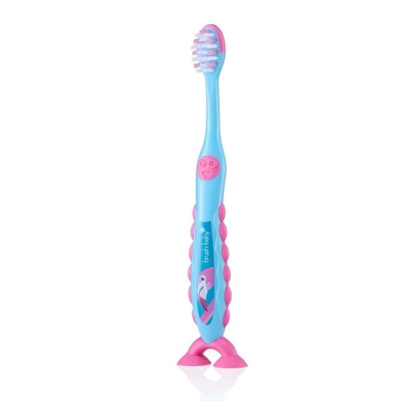 Дитяча зубна щітка на ніжці-липучці Brush-Baby FlossBrush Фламінго (3-6 років), подвійна упаковка | Зображення 1