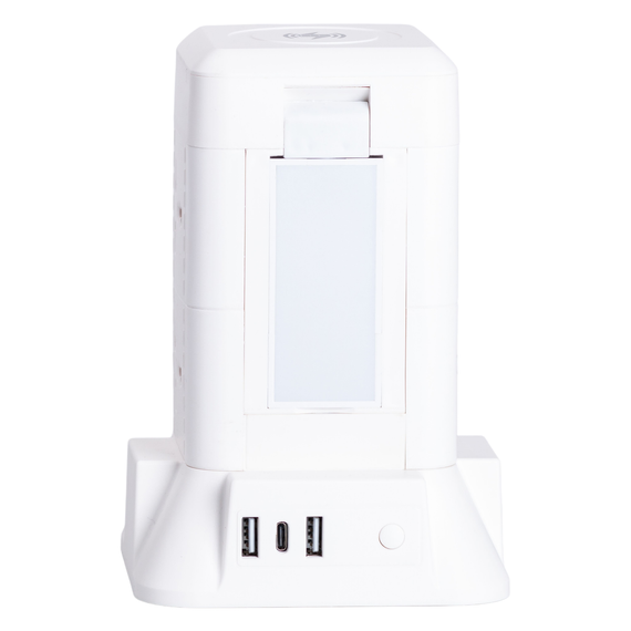 Мережевий фільтр подовжувач 2.8 м з лампою на 6 універсальних розеток з 2 USB, 1 Type-C, бездротова зарядка HP-5-1 | Зображення 1