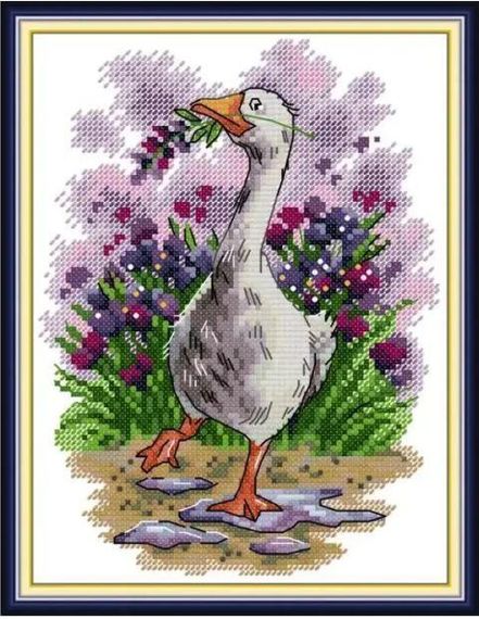 Набір для вишивання за нанесеною на канву схемою "Summer Lavender Goose". AIDA 14CT printed 19*26 см