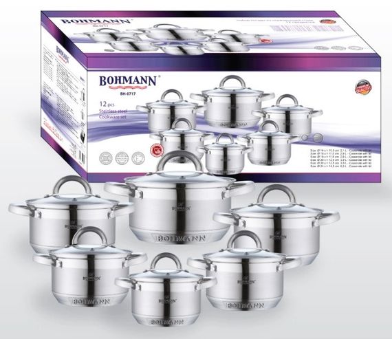Набор кастрюль с крышками Bohmann BH-0717 набор кухонный 12 предметов посуда для кухни | Зображення 2
