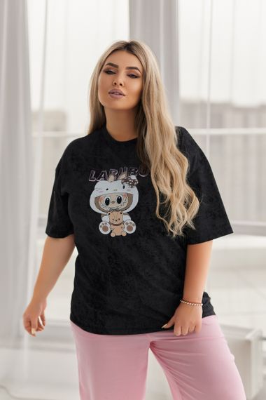 Жіноча вільна футболка Labubu варена тай дай колір чорний, розмір 50/52, GF05256