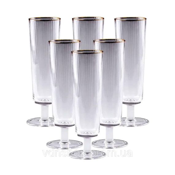 Келихи для шампанського із золотою облямівкою 6 штук по 300 мл HP82