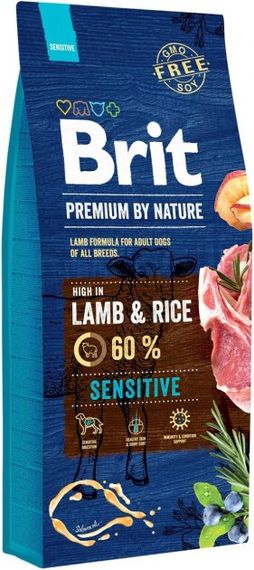 Корм Brit Premium Sensitive Lamb & Rice сухий для дорослих собак з чутливим травленням 15 кг
