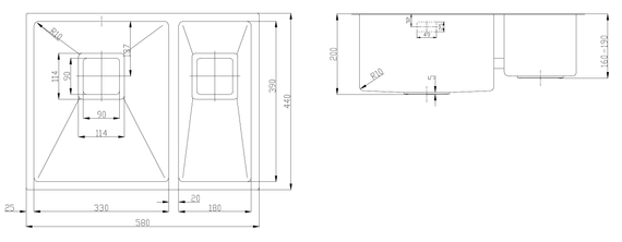 Кухонна мийка Fabiano Quadro 58 R10 L(58x44) 1,20 мм 8216.401.0076 | Зображення 1