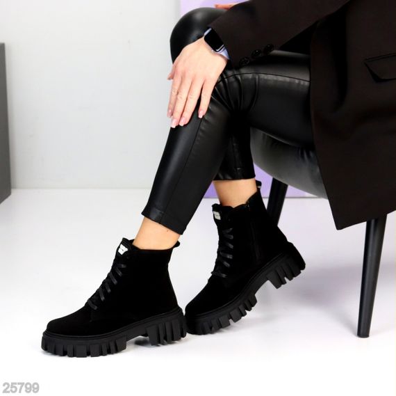 Чорні зимові черевики берці натуральна замша актуальный дизайн | Зображення 3
