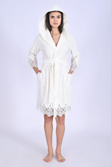 Жіночий халат Nusa 0483 велюровий з капюшоном кремовий S