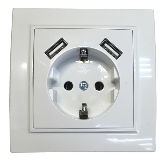 Розетка внутренней установки 1-я з/к с 2 USB 2.1A белая IP20 Malta Ny95000972 | Зображення 1
