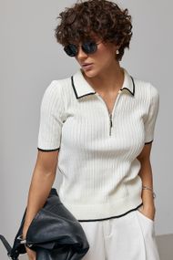 В'язане поло в рубчик із контрастною окантовкою - молочний цвет, ONE SIZE (є розміри)
