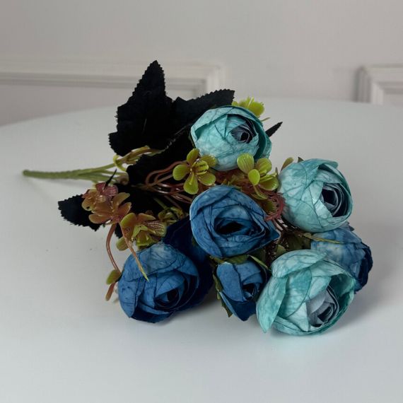 Букет Ранункулюсів штучний, 30 см, 5 стебел, 8 квіток/мікс (2 букети в уп.). Колір: синій