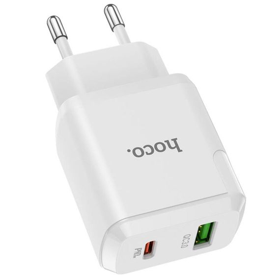 Мережевий зарядний пристрій HOCO N5 Favor dual port PD20W+QC3.0 charger set(C to iP) White | Зображення 1