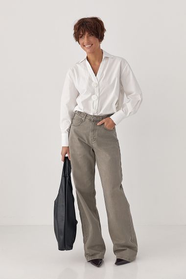 Класична сорочка з трояндами на ґудзиках - молочний цвет, ONE SIZE (є розміри) | Зображення 2