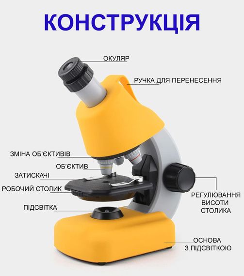 Якісний дитячий мікроскоп для дитини OEM 1113A-1 з збільшенням до 1200х, Жовтий | Зображення 5
