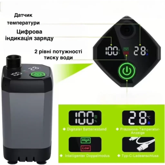 Портативный душ с насосом электрический 9000mAh полевой Lixada Походный переносной душ для туризма и дома | Зображення 3