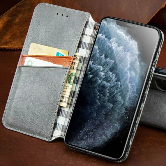 Шкіряний чохол-книжка GETMAN Cubic (PU) для Xiaomi Redmi Note 9 / Redmi 10X Сірий | Зображення 1
