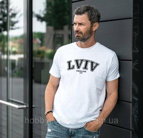 Футболка чоловіча із патріотичним принтом "LVIV Ukraine 1256" біла