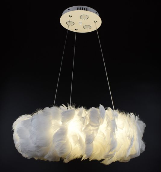 Люстра підвісна з пір'ям на 6 лампочок 26005 Білий 40-90х50х50 см. | Зображення 2