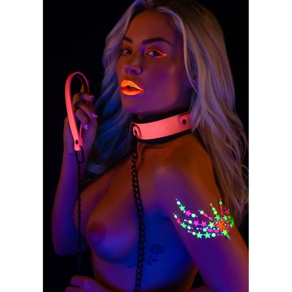 Нашийник з повідцем, що світиться в темряві Taboom Glow In the Dark Collar and Chain Leash, рожевий Sex Aura | Зображення 1