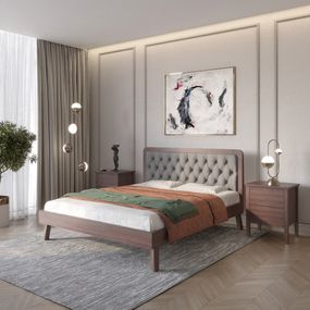 Двоспальне дерев'яне ліжко Mebigrand Токіо Горіх темний/Аляска 93 (Сірий) 160х200 см (MBG-4805)