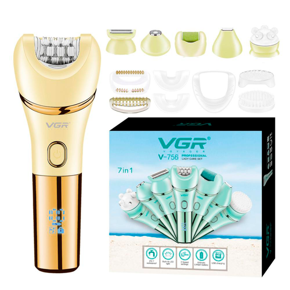 Епілятор VGR 7 в 1 V-756 Gold, 7 насадок, водонепроникний корпус класу IPX7 (46271-V-756 GOLD_733) | Зображення 2