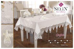 Льняная скатерть с ранером Selin Cagla Set 160×300+12 салфеток Бежевая