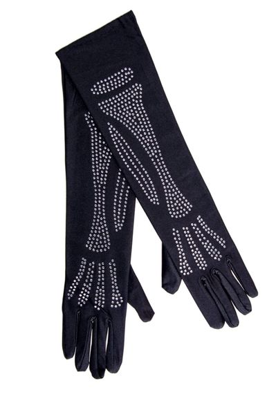 Рукавички зі стразами Skeleton Bone Elbow Length Gloves від Rhinestone Leg Avenue, чорні O\S | Зображення 1