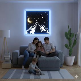 Панно декоративне картина на стіну Гори та місяць LED 16 кольорів пульт 400х400 acr-p000130