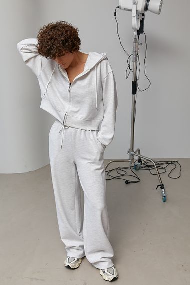 Вільний спортивний костюм із худі та прямими штанами - світло-сірий цвет, S (є розміри)