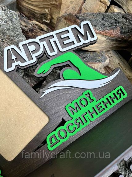 Медальница с фоторамкой и полкой для кубков Деревянный держатель для медалей Органайзер для наград, грамот | Зображення 5