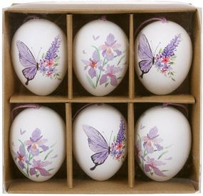 Декоративний набір "Великодні Яйця", 6 яєць-підвісок 4х6см, білий з фіолетовим