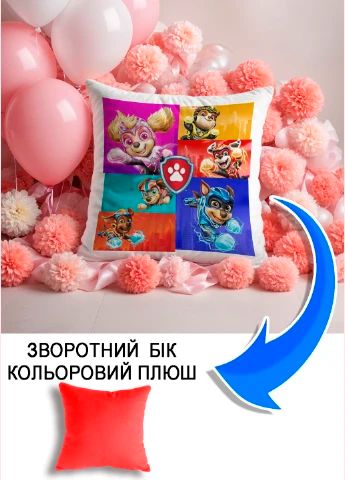 Подушка плюшева Мерч Крафт Дизайн з принтом paw patrol 6 червоний плюш квадратна 33х33 см