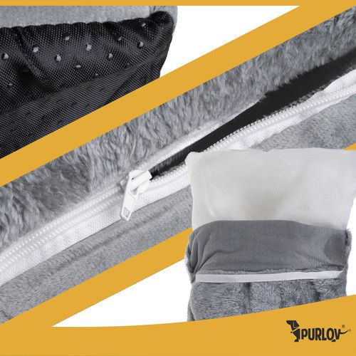 Ліжко-будиночок для котів Purlov — м’яке плюшеве ліжко з дахом на блискавці та подушкою — елегантний сірий колір | Зображення 3