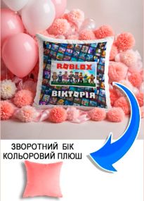 Подушка плюшева Мерч Крафт Дизайн з принтом roblox 1 імя Вiкторiя рожевий плюш квадратна 33х33 см