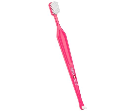 Зубна щітка середньої жорсткості paro® toothbrush M39 з монопучковою насадкою в поліетиленовій упаковці, рожева
