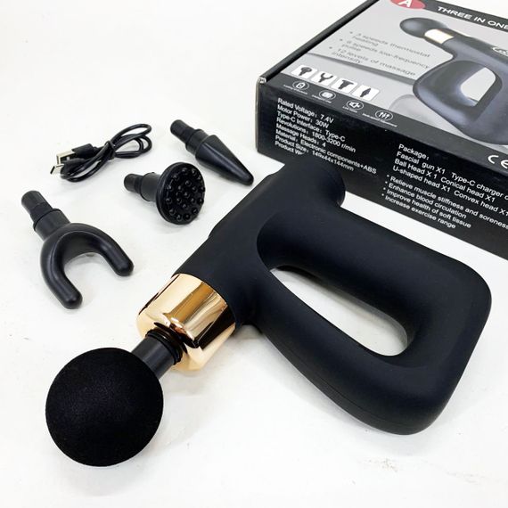 Ударний Перкусійний масажер для тіла та м'язів Масажний пістолет EM HB-007 акумуляторний чорний | Зображення 8