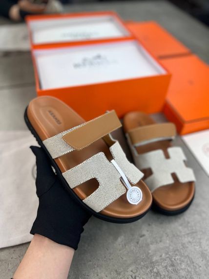 Сланці Hermes Chypre beige/textile чоловічі з текстилем ob417 | Зображення 6