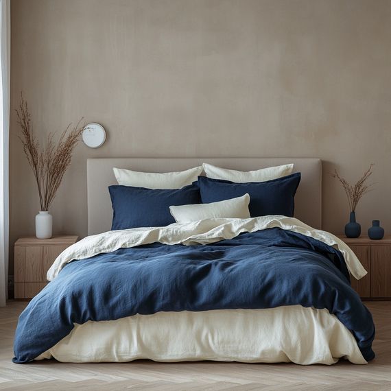 Комплект постільної білизни SoundSleep Stonewash Doble Dark Blue Milk Сімейний 160х220 см синьо-молочний (2800004763714)