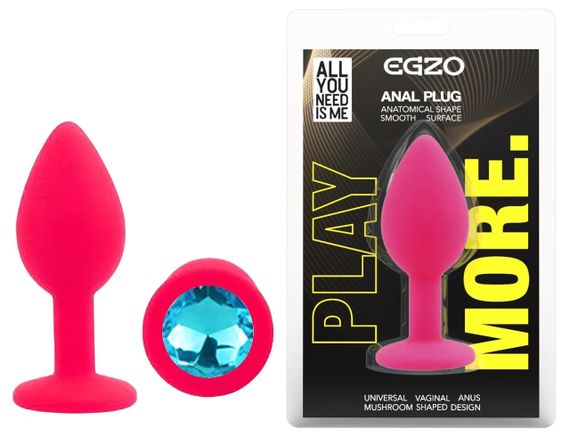 Анальная пробка EGZO Silicone Pink S, розовая силиконовая с кристаллом Aqua, гладкая Sex Aura
